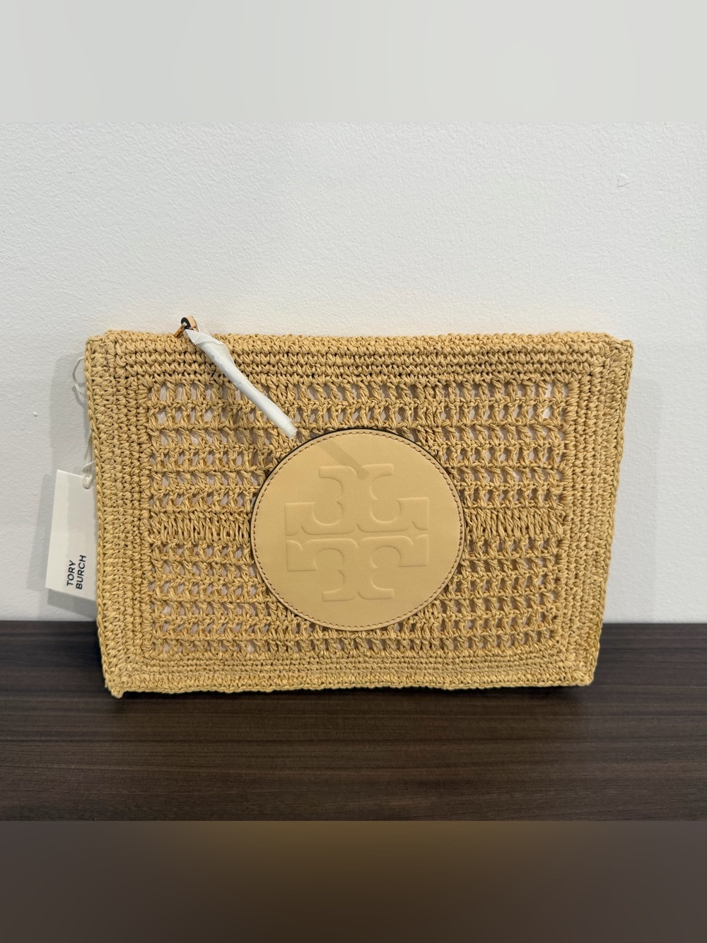 Tory Burch Ella Hand-Crocheted Raffia Pouch Natural NWT